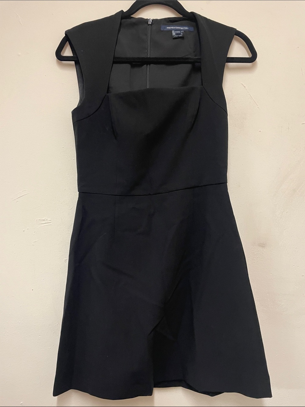 French Connection Black Sleeveless Square-Neck Fit & Flare Mini Dress Size 4